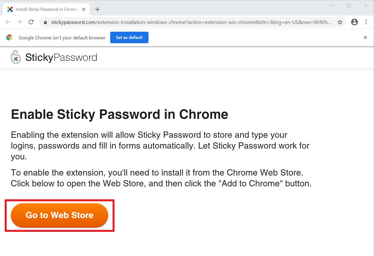 add sticky password to chrome