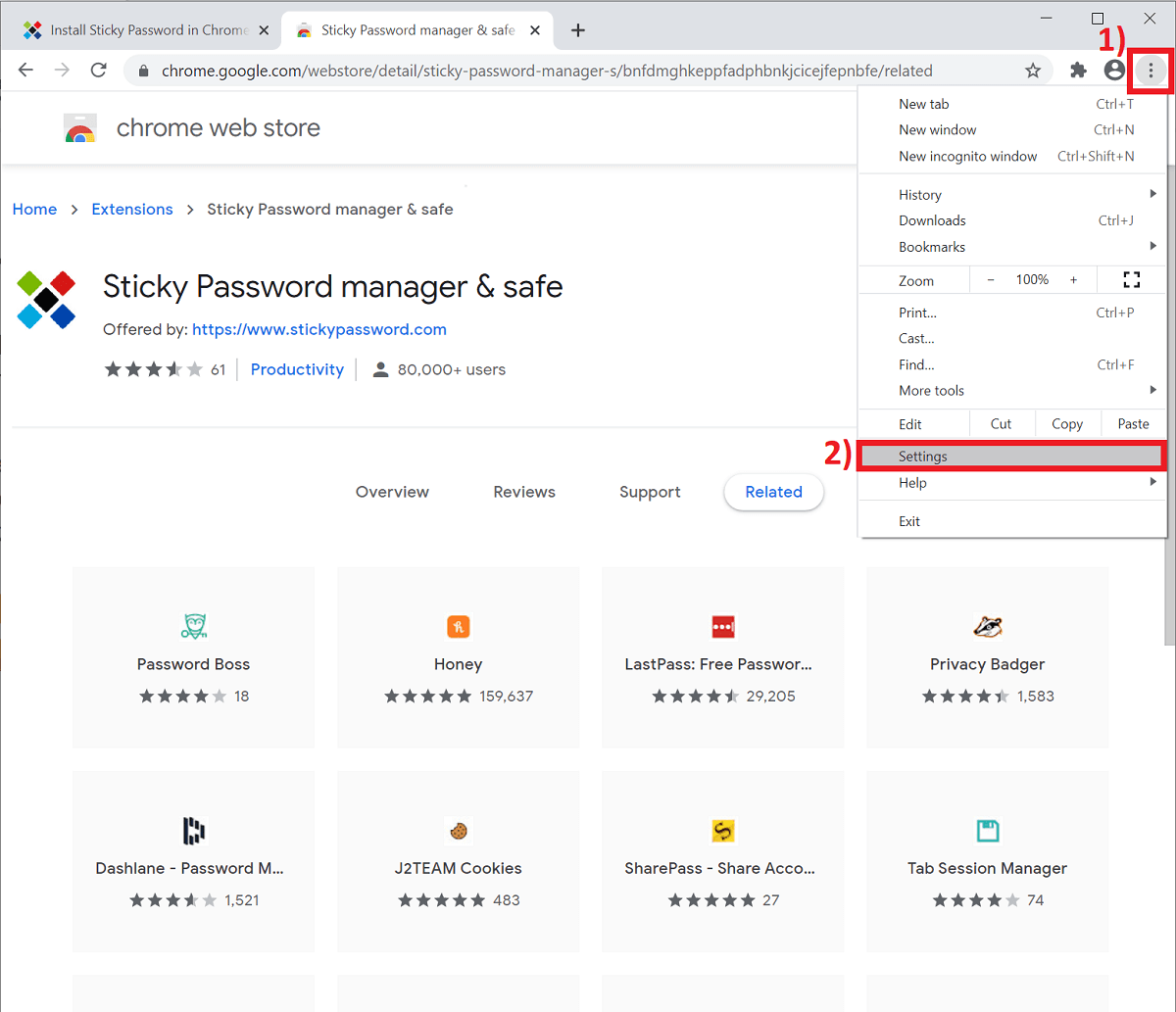 sticky password not working in chrome